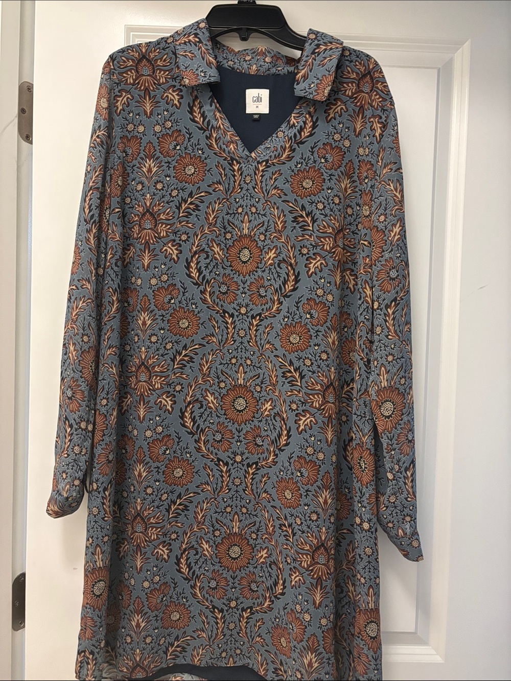 CAbi Floral Medallion V-Neck Tunic in Blue & Rust